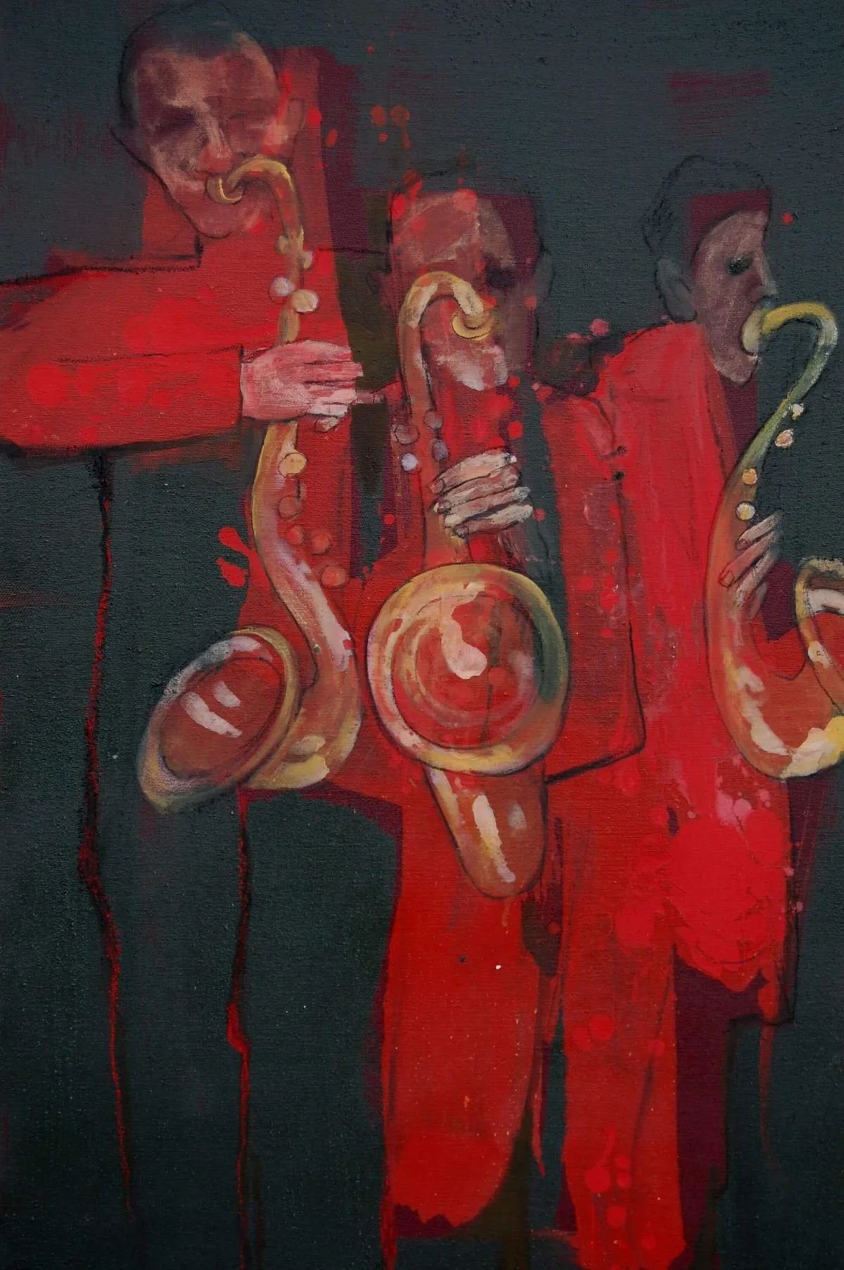 Painting “Saxophonists” by Monika Ślósarczyk.