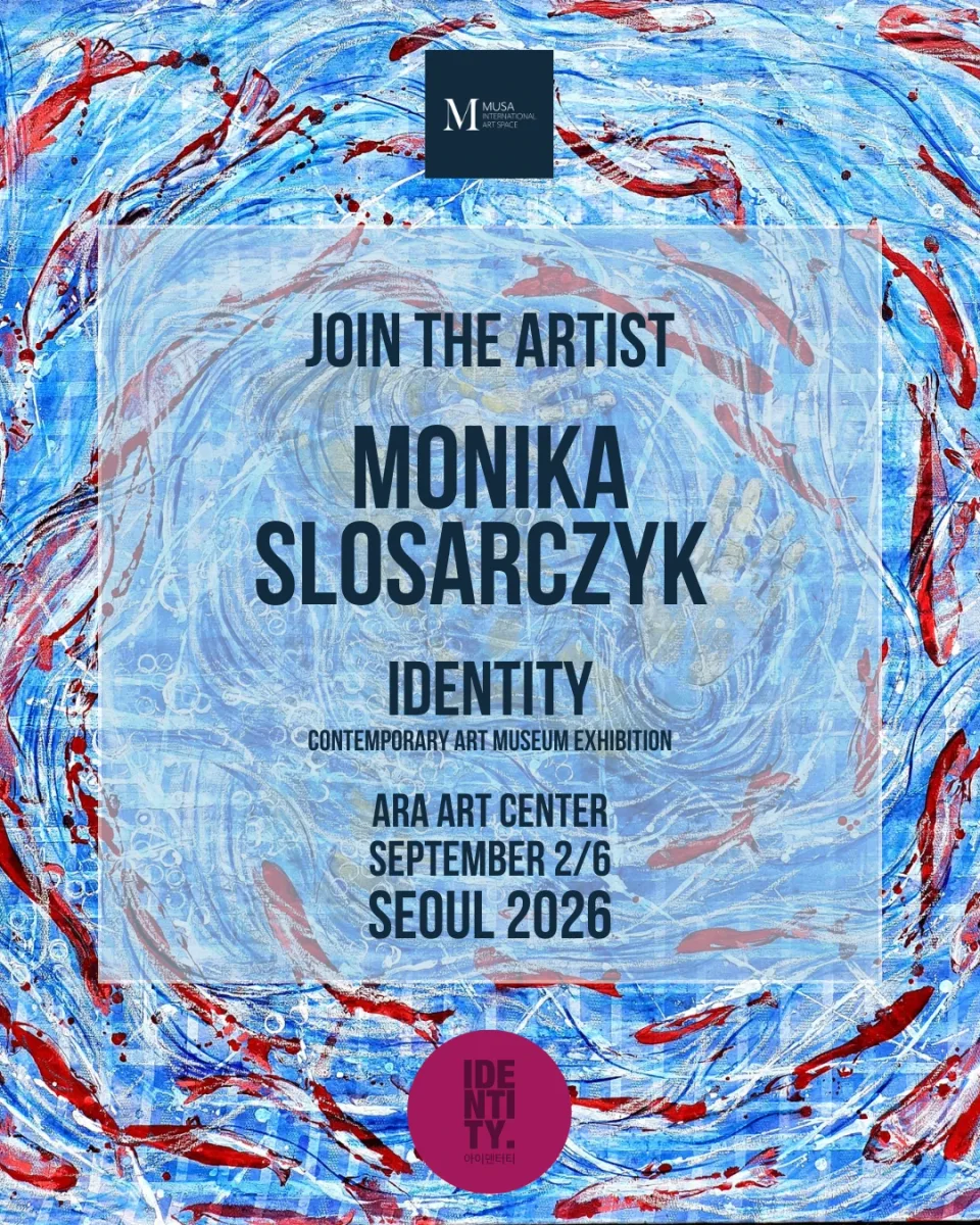 Plakat wystawy zbiorowej Identity z udziałem Moniki Ślósarczyk w Ara Art Center w Seulu.