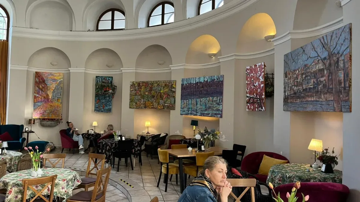 Exhibition view from Cafe Muzeum with paintings by Monika Ślósarczyk.